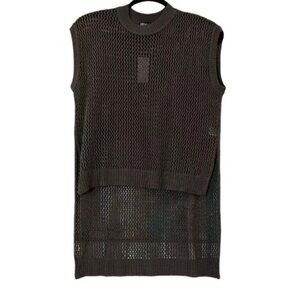 Putorti Womens XL Dark Gray Sweater Knit Open Weave Sleeveless Crew Neck Acrylic